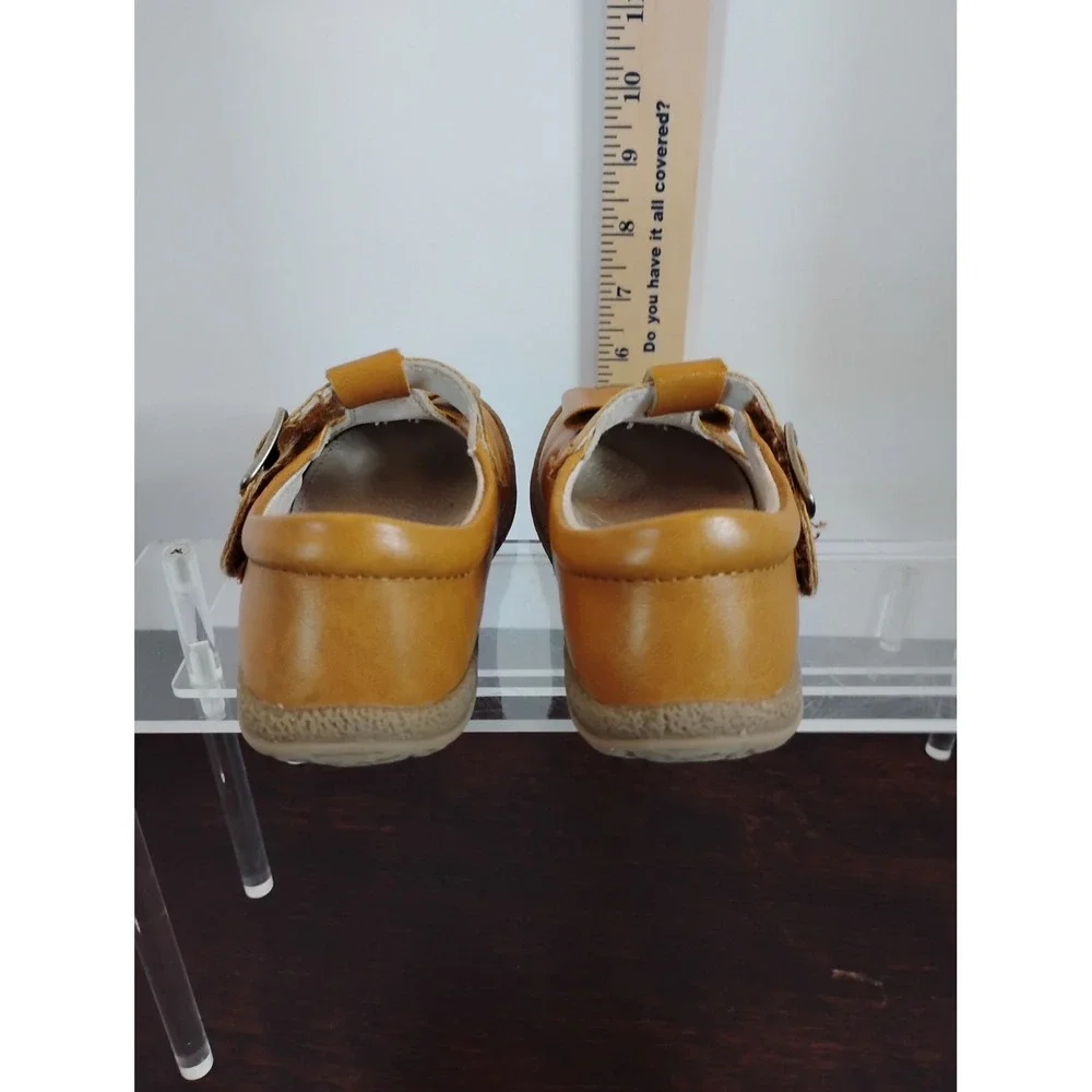 L'Amour Toddler Girls Mustard Yellow Leather‎ Bow T-Strap Mary Jane Shoes Size5